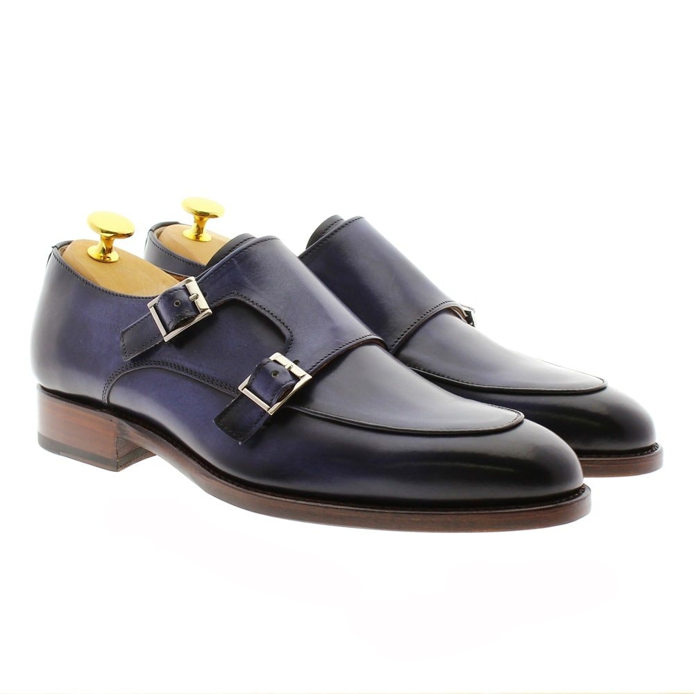 Blucher caballero dos hebillas azul Cordwainer 17553 Elba