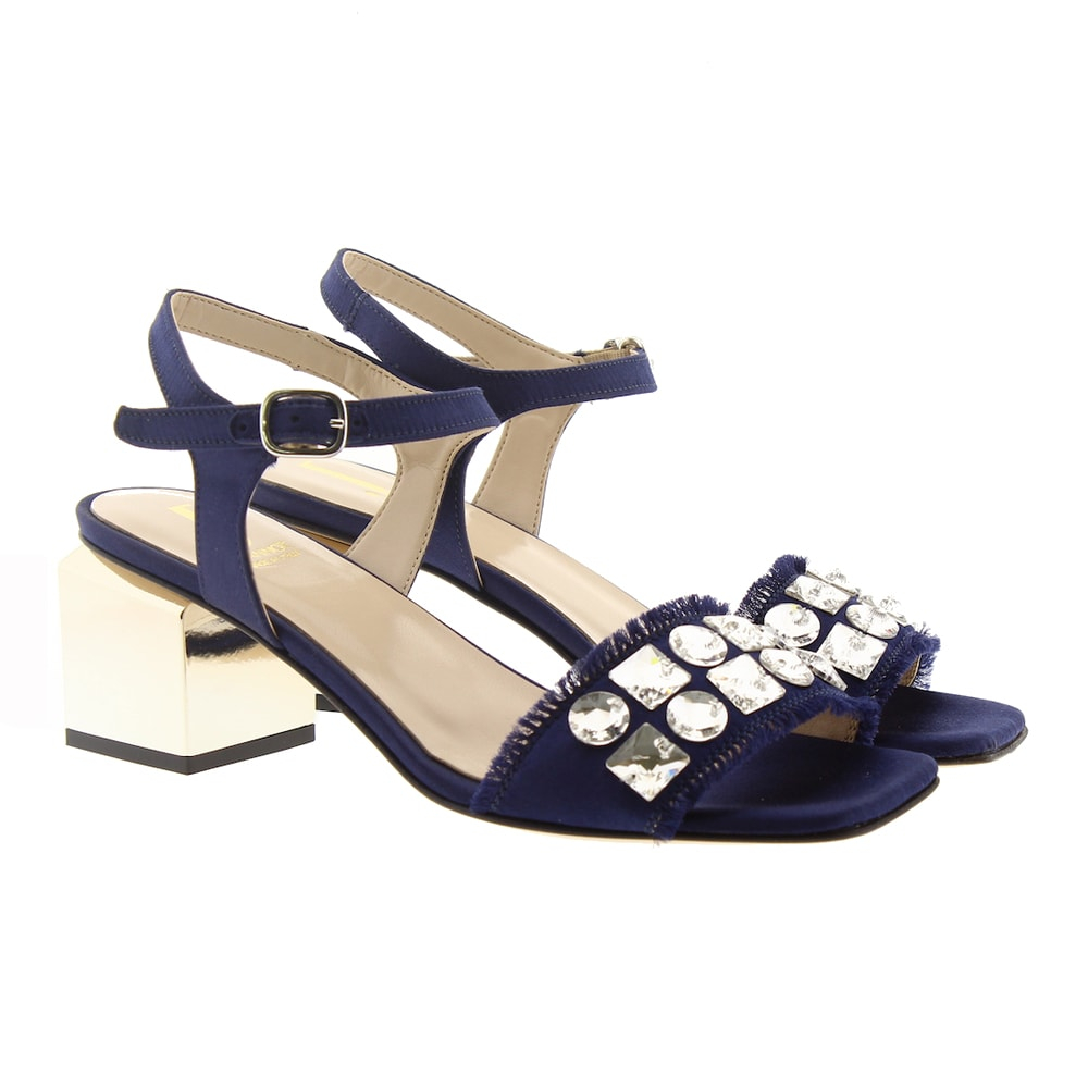 Sandalia tacón bajo raso azul Jeannot 55048