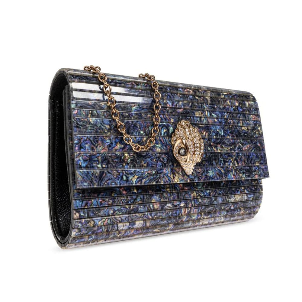 Cartera fiesta cadena Kurt Geiger con detalle joya en azul foto 3