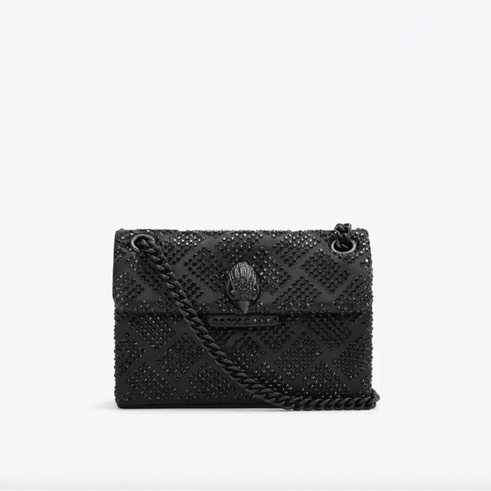 Bolso joya strass cadena Kurt Geiger Fabric Mini Kensington Negro