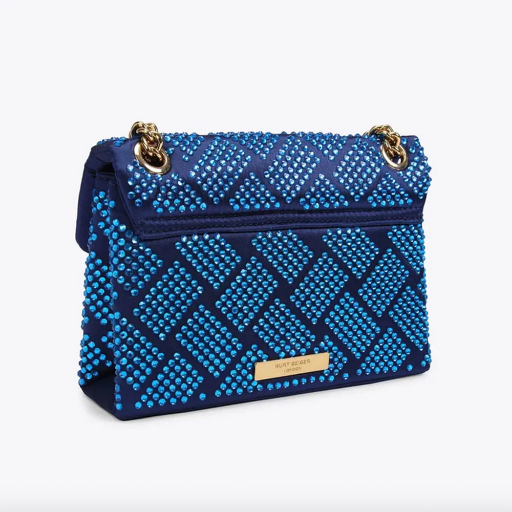 Cartera fiesta strass Kurt Geiger Fabric Mini Kensington Azulón foto 3