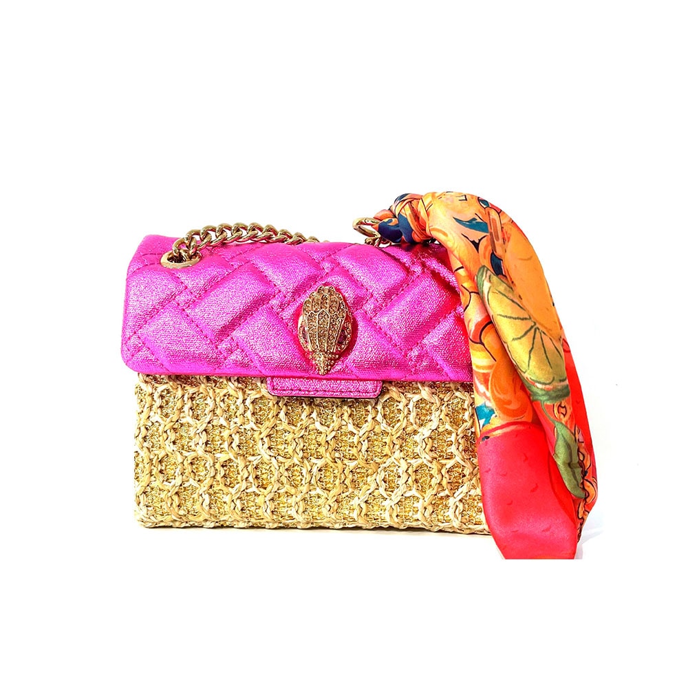 Bolso cadena rafia y pañuelo seda Kurt Geiger Raffia Mini Kensington