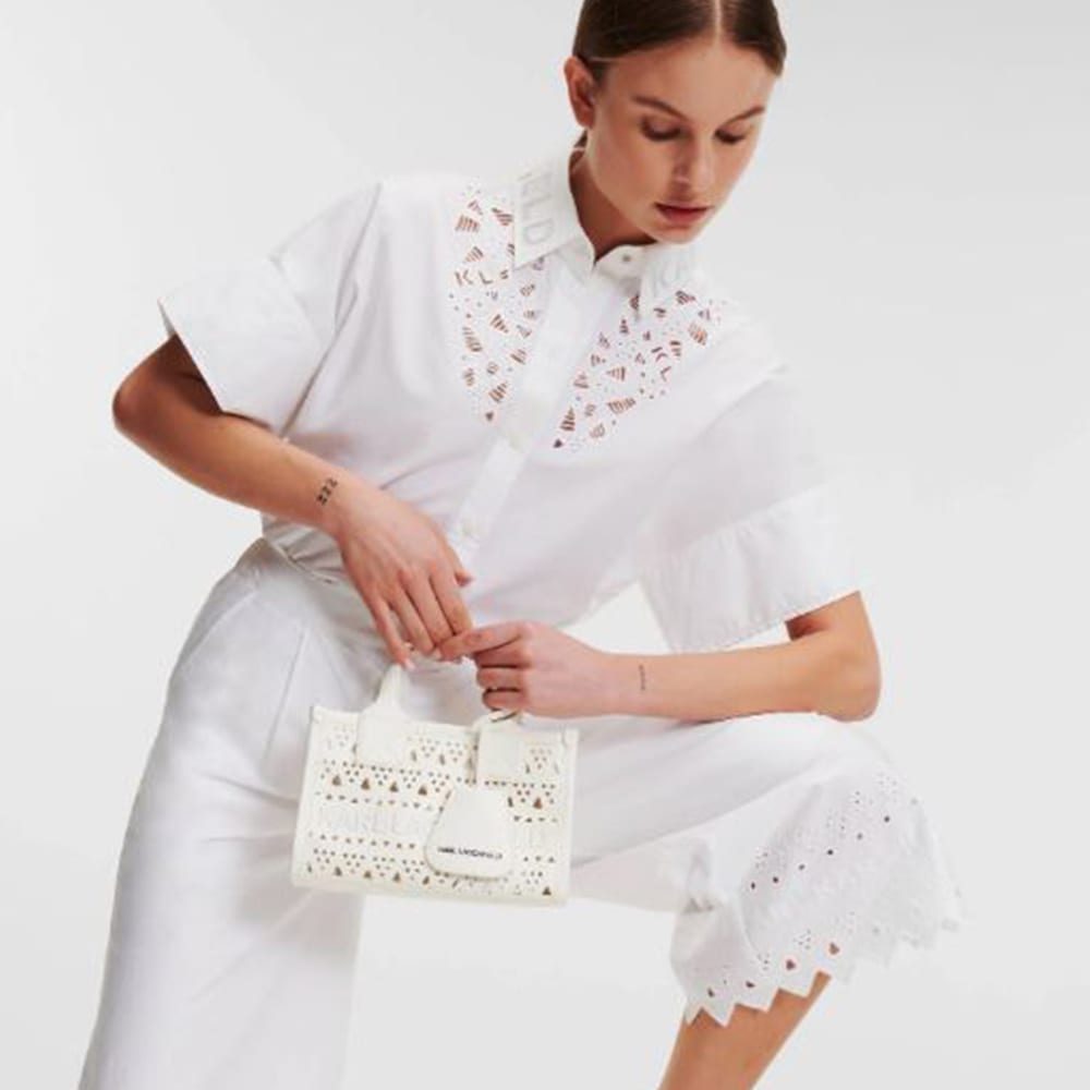 Bolso Tote Karl Lagerfeld Blanco - Elegancia K/Skuare Perforada foto 2