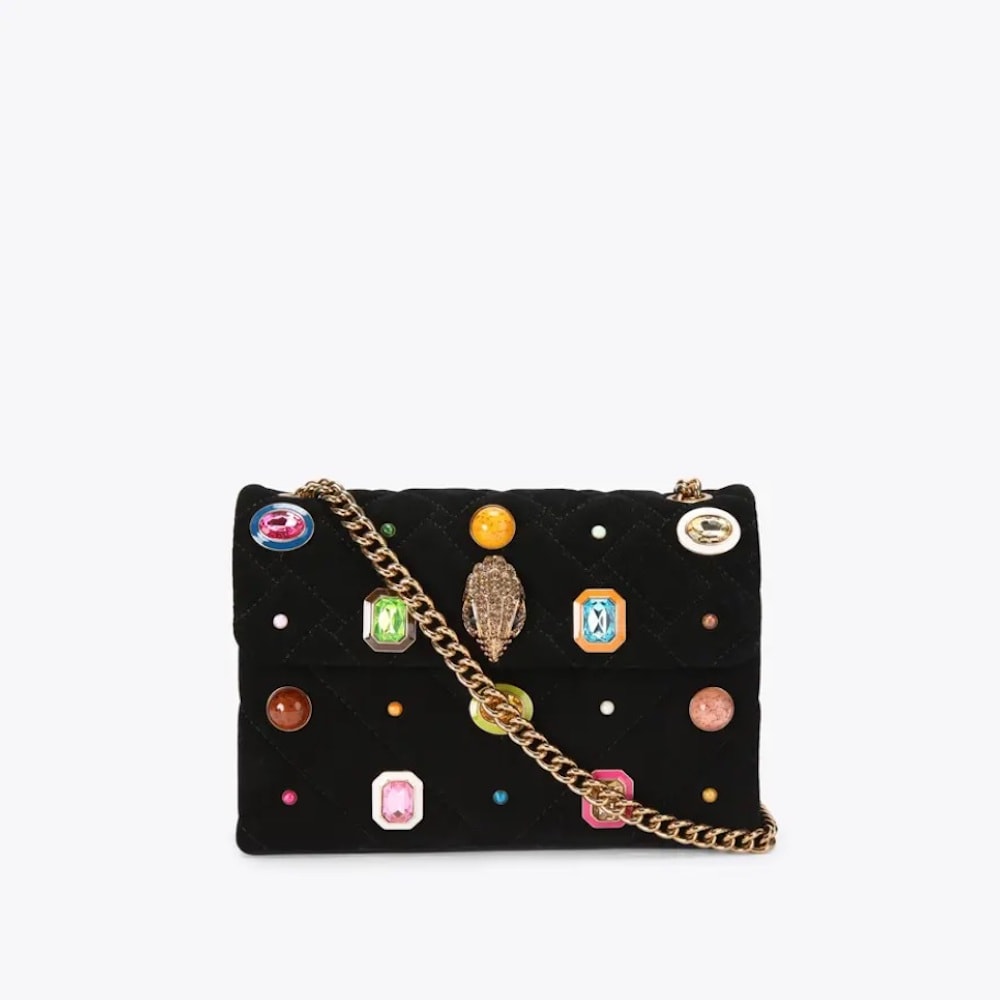 Bolso Kurt Geiger Ante Negro Medium Kensington Piedras Colores