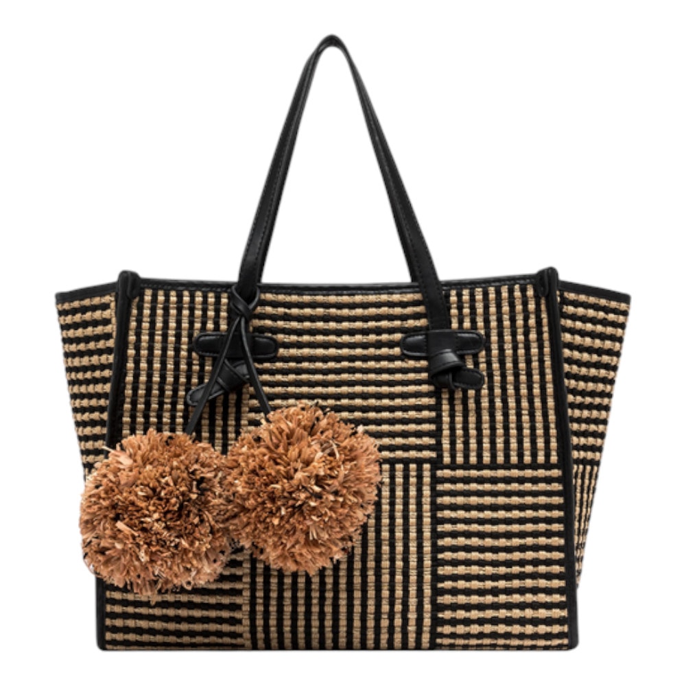Bolso mujer rafia con pompón Marcella BS 11750