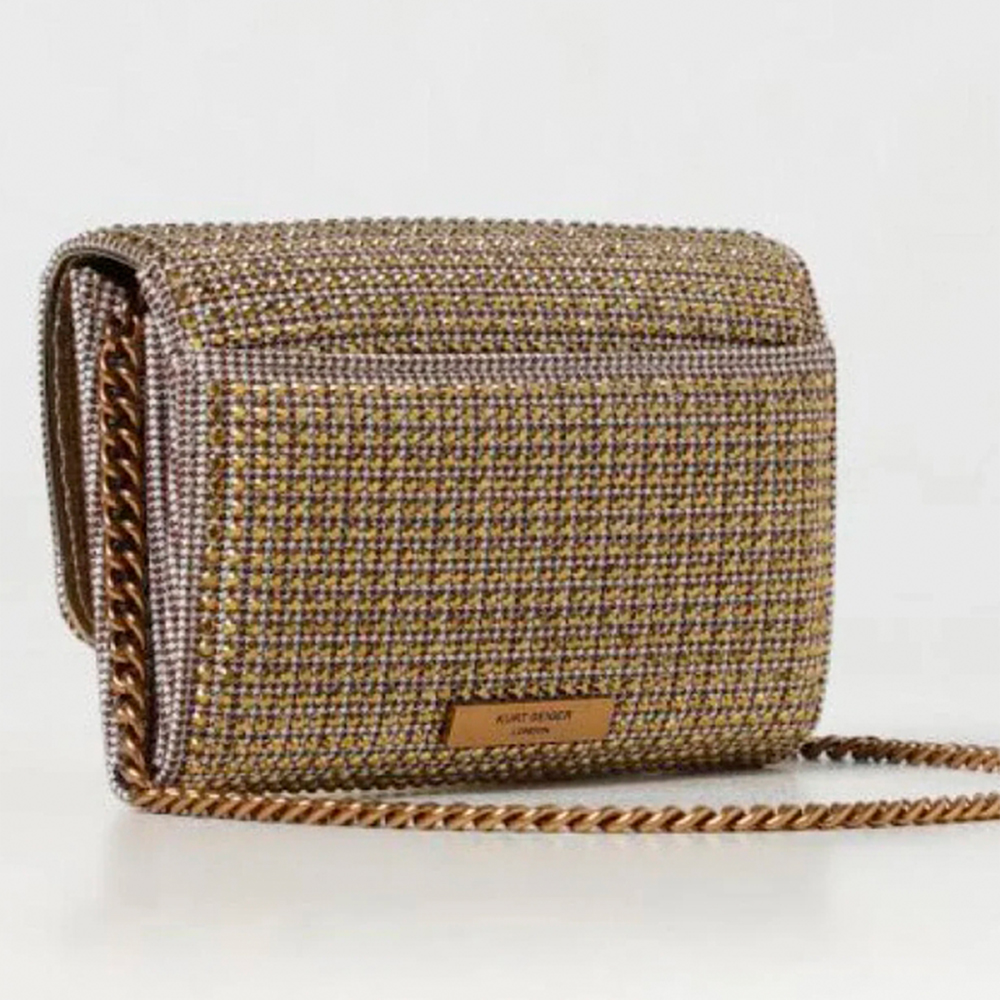 Cartera de mano con cadena dorada y cristales | Elegancia Kurt Geiger foto 3