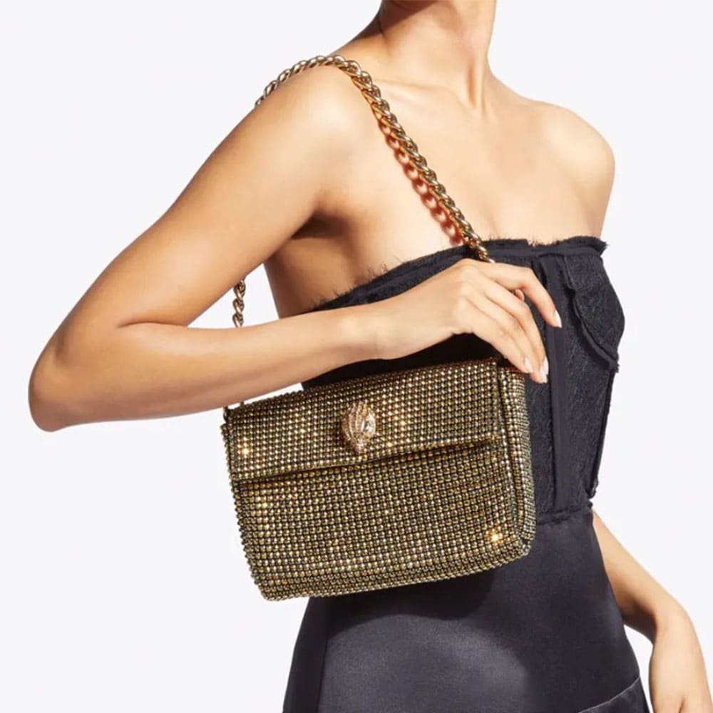 Cartera fiesta cadena dorada Kurt Geiger con cristales foto 2