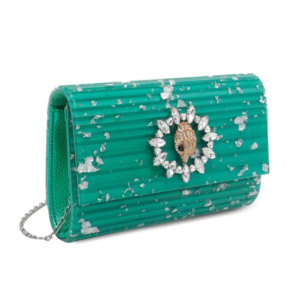 Cartera fiesta cadena verde Kurt Geiger con broche joya foto 3