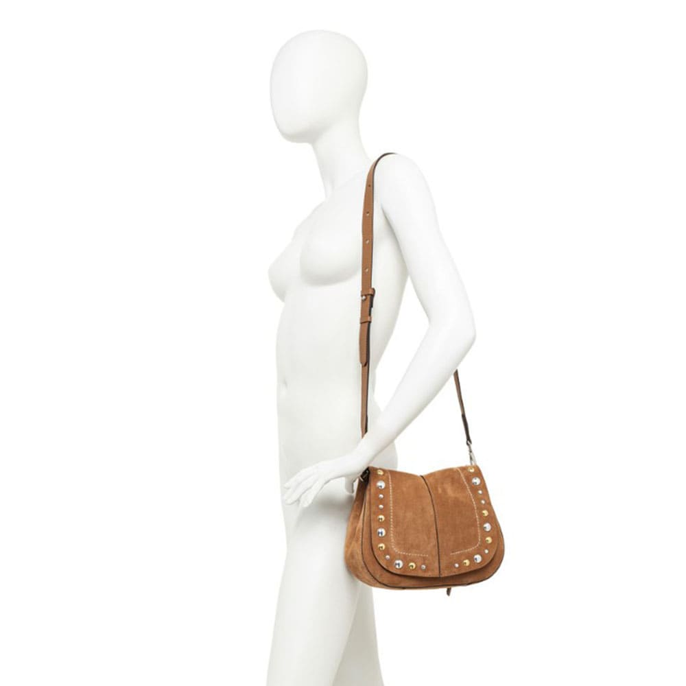 Bolso piel bandolera caramelo Gianni Chiarini – estilo bohemio con detalles metálicos foto 2