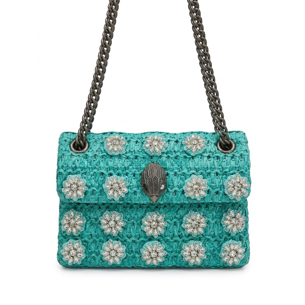 Bolso cadena rafia turquesa Kurt Geiger Raffia Mini Kensington
