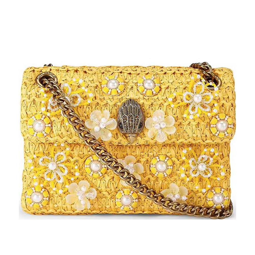Bolso rafia amarillo cadena Kurt Geiger Raffia Mini Kensington