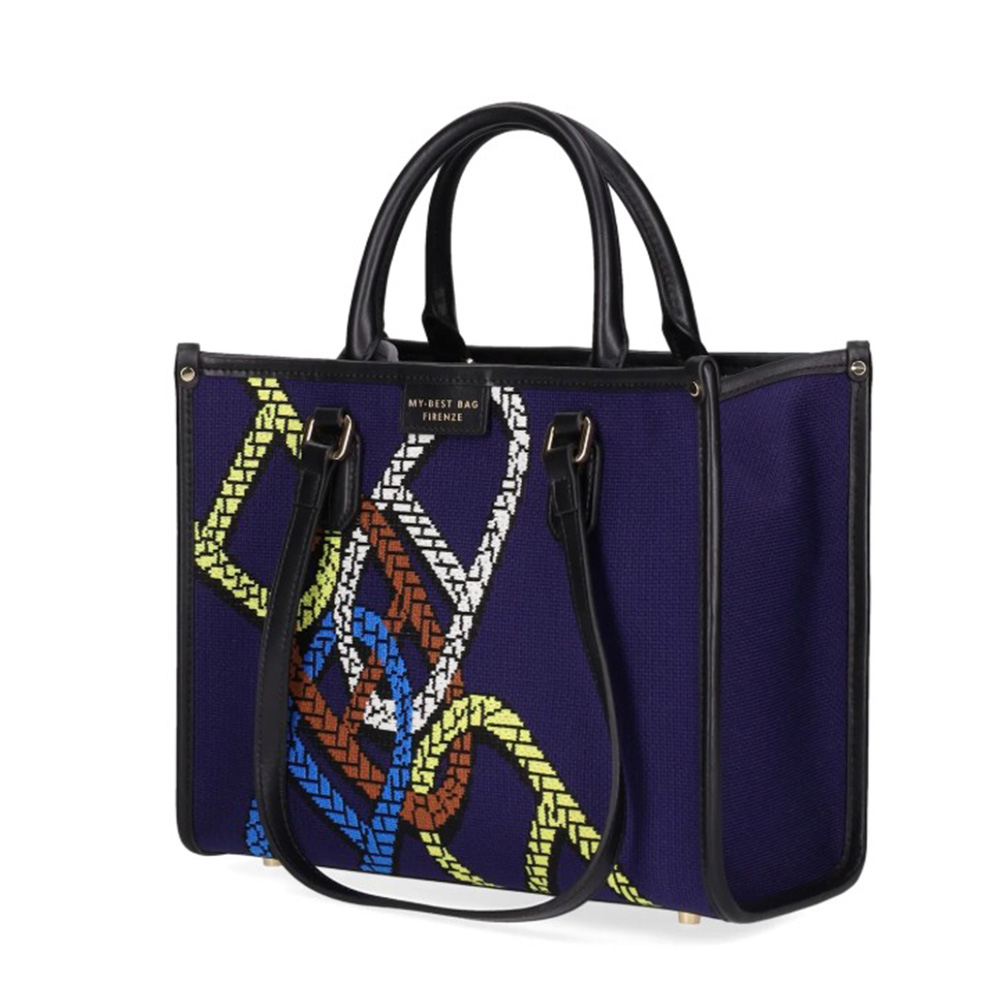 Bolso My Best Bag azul tejido y doble asa | Bolso shopper mujer foto 3
