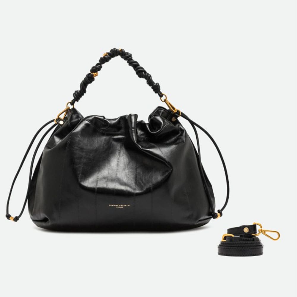 Bolso piel negro fruncido asa Gianni Chiarini foto 3