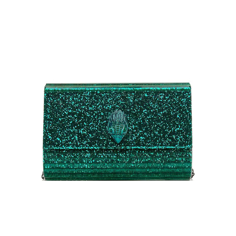Cartera fiesta brillante cadena Kurt Geiger Party Eagle Clutch Drench Verde