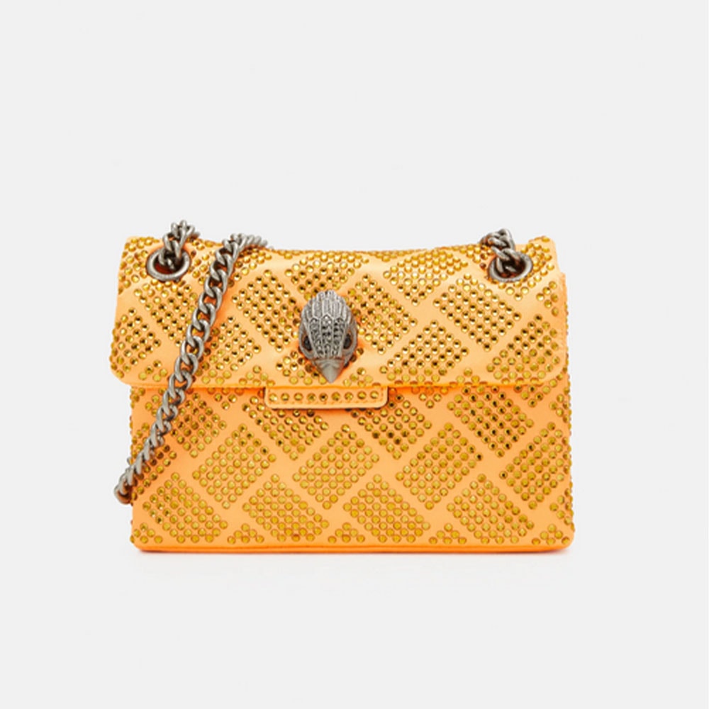 Bolso joya strass cadena Kurt Geiger Fabric Mini Kensington Naranja