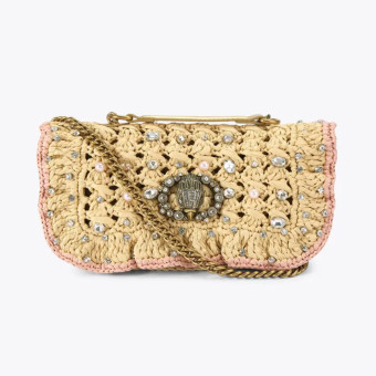 Bolso beig rafia perlas y brillantes Kurt Geiger Chelsea Small Ruffle Shouelder