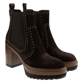 Botines ante marrón pespuntes tacón Pons Quintana 11048.000
