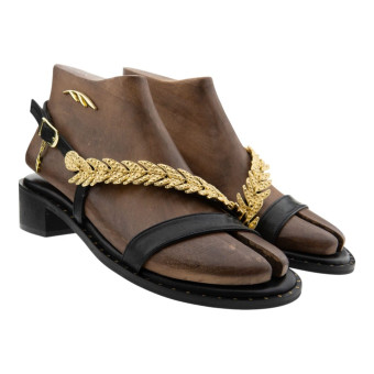 Sandalias griegas mujer hoja dorada y tacón bajo Caryatis 662609