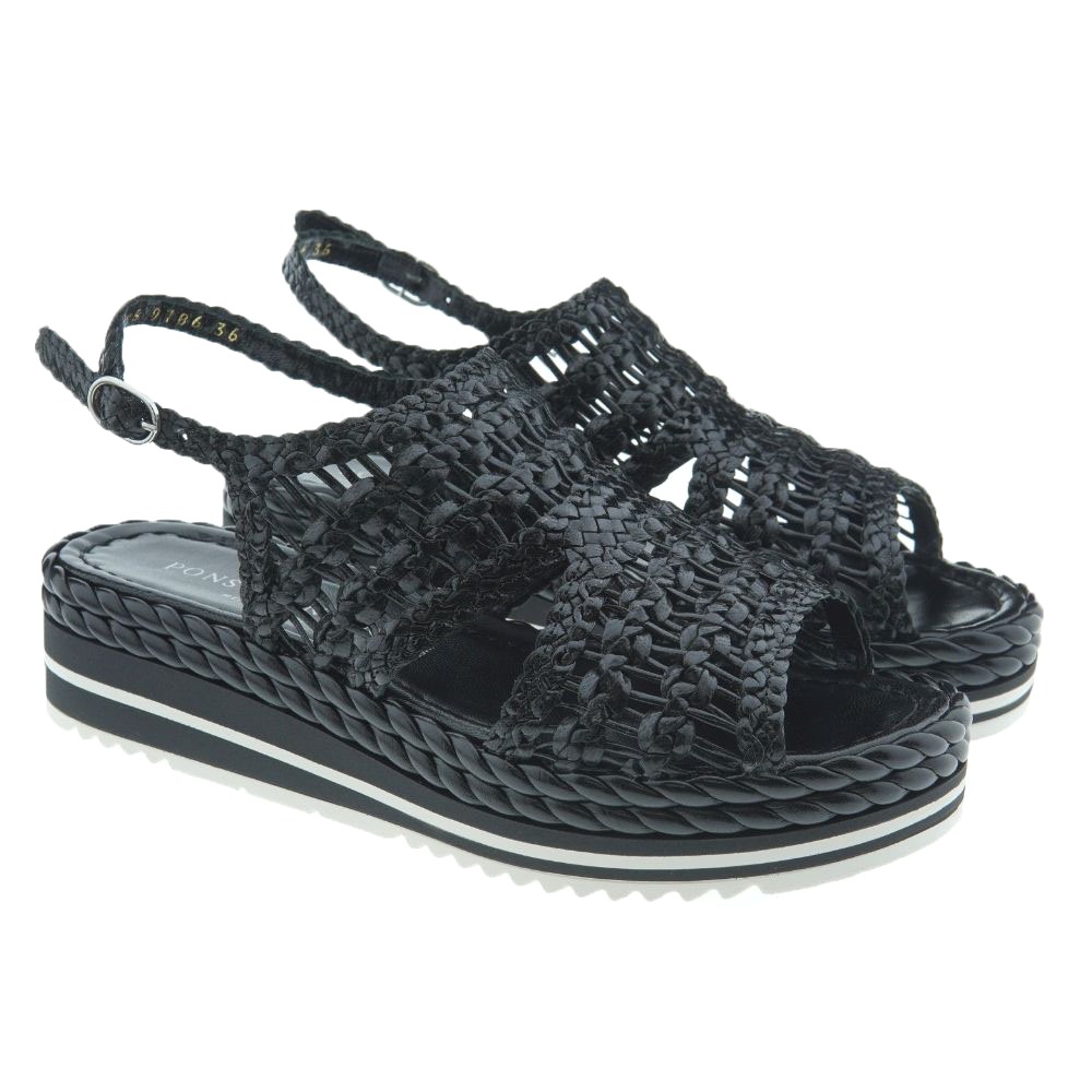 Sandalias plataforma trenzadas negras Pons Quintana 9786.T00