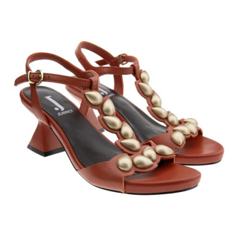 Sandalias tacón piel rojo adornos Jeannot AJ602