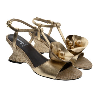 Sandalias doradas camelia tacón rafia Jeannot AJ612