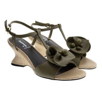 Sandalias piel verde flores Jeannot AJ612