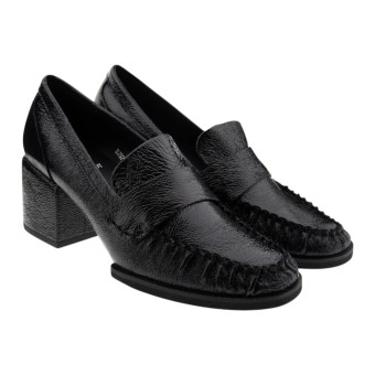 Zapatos mocasín tacón ancho negros Jeannot BJ571