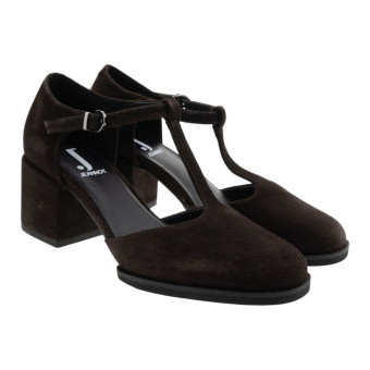 Zapatos tacón ancho tira T ante marrón Jeannot BJ575