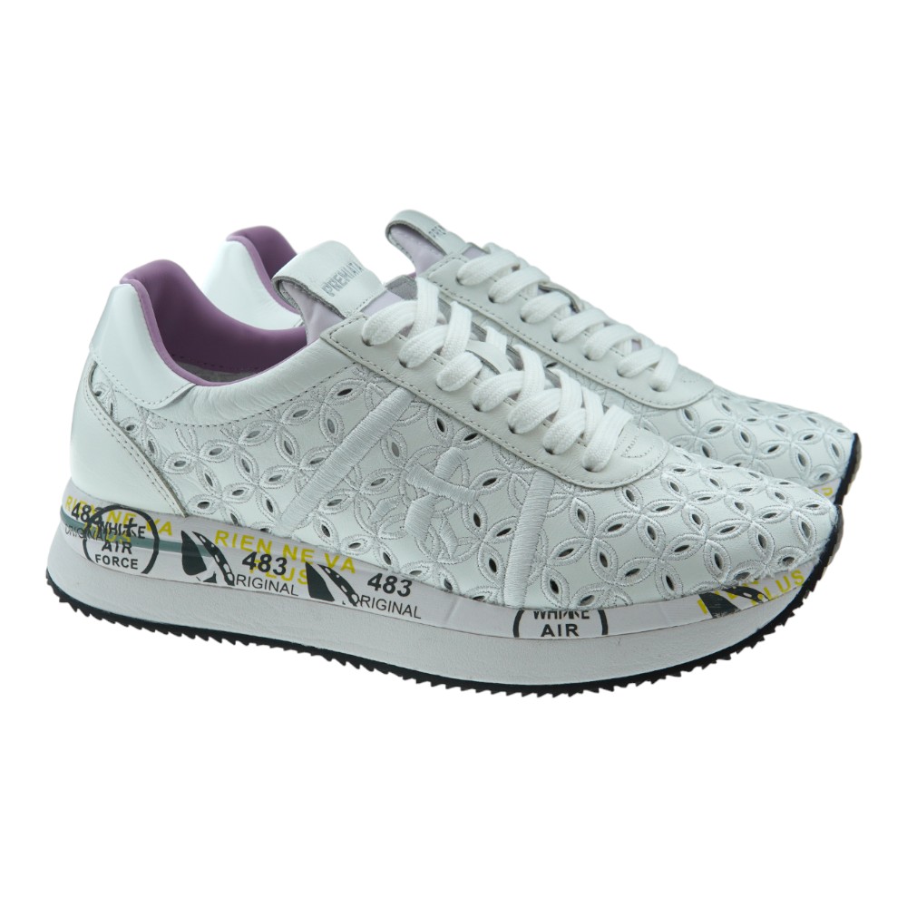 Zapatillas Laser-Cut Premiata Mujer Blanco-Lavanda Conny 6749