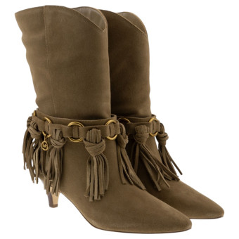 Botas ante kaki tacón bajo y flecos Michael Kors Daniela Fringe