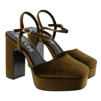 Zapato tacón y plataforma terciopelo ocre Bibilou Heeled Sandals