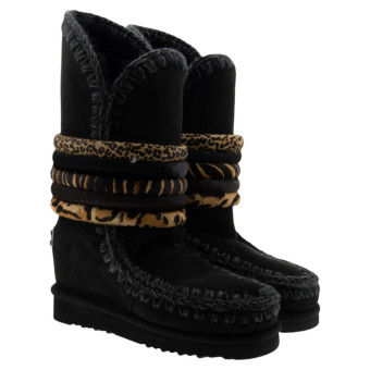 Bota alta australiana cuña negro y leopardo Mou Inner Wedge Tall