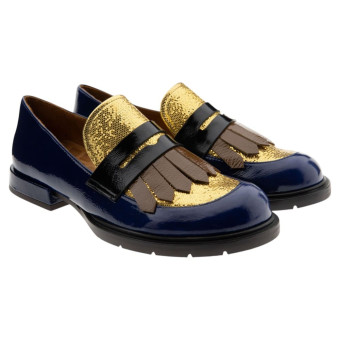 Mocasines mujer flecos azul y dorado Chie Mihara Jeluse