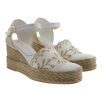 Alpargatas mujer bordadas blancas Palomitas Lalsie 