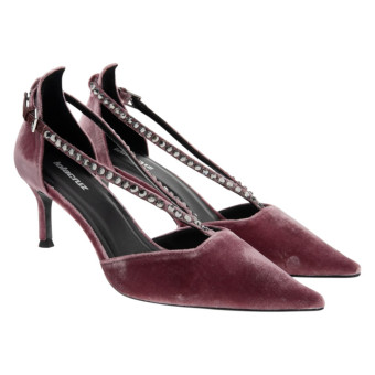 Zapato tacón terciopelo nude cristales Lola Cruz Miravella