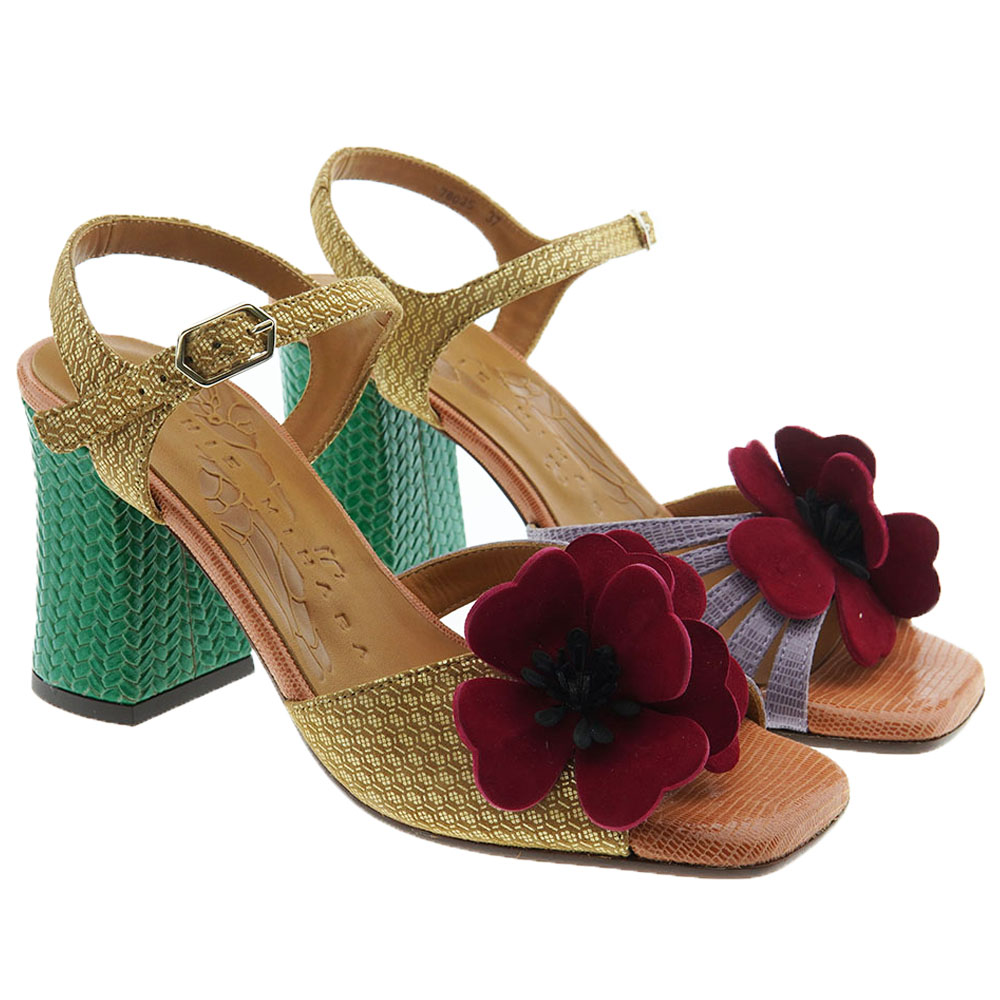 Sandalia multicolor tacón flor Chie Mihara Piruca