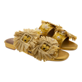Sandalias planas hebillas rafia amarillas Kurt Geiger Raffia Buckle Flat