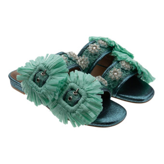 Sandalias plana rafia turquesa hebillas Kurt Geiger Rafffia Buckle Flat