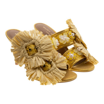 Sandalias Kurt Geiger tacón y flores Raffia Buckle Sandal