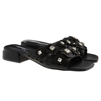 Sandalias Jeannot Negras Adornos Flores RJ561