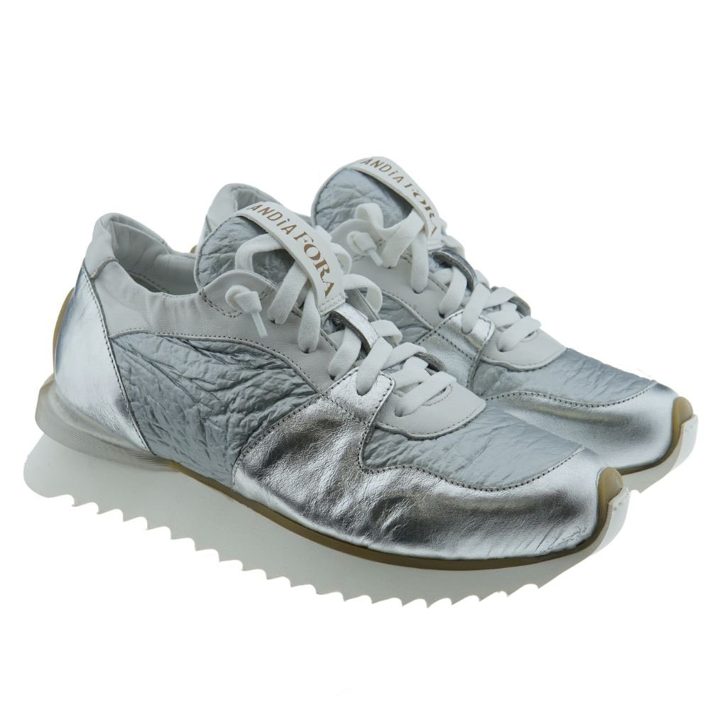 Sneakers mujer metalizadas plata cordón Andia Fora Ruffle