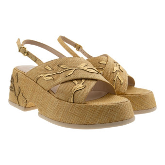 Sandalias plataforma mujer bordado dorado Jeannot TJ532