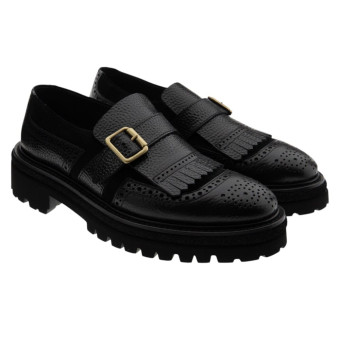 Blucher mujer negro flecos y hebilla Calce X2670-PI