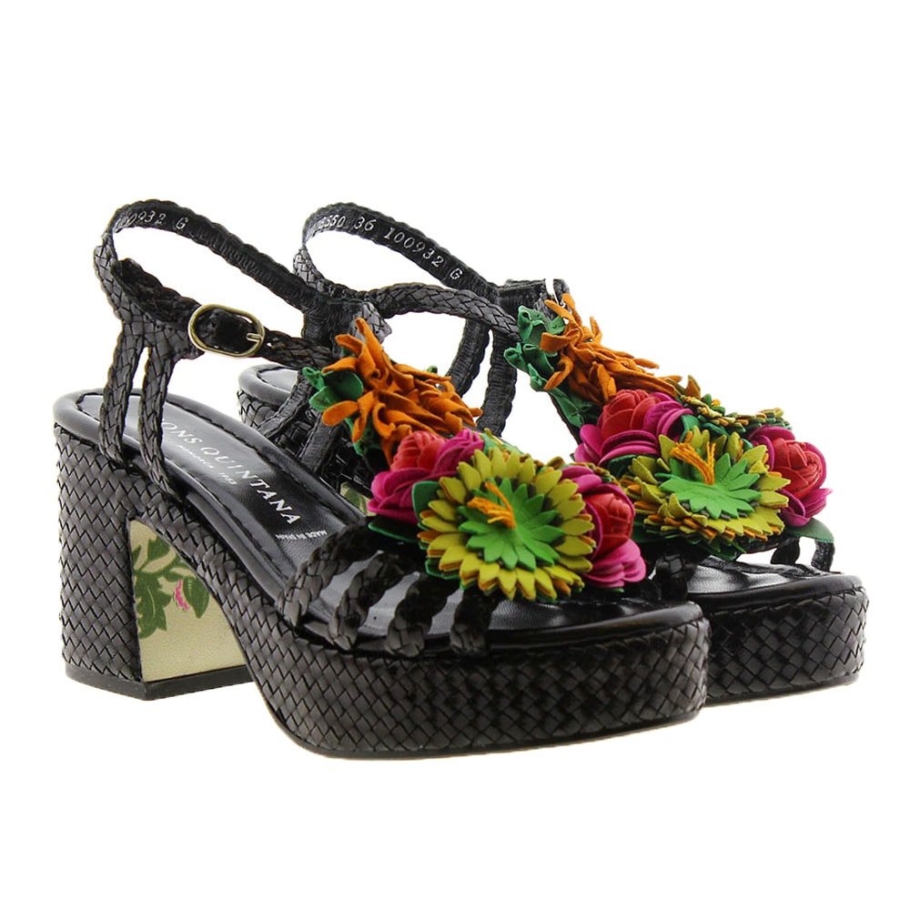 Sandalias tacón trenzadas flores multicolor Pons Quintana 8550.000