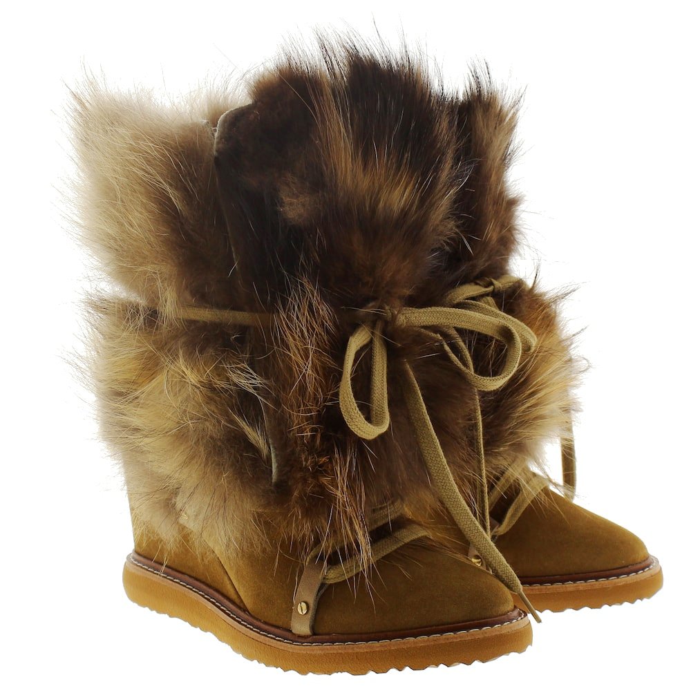 Botines cuña pelo Cambili Alaska Raccon Taupe