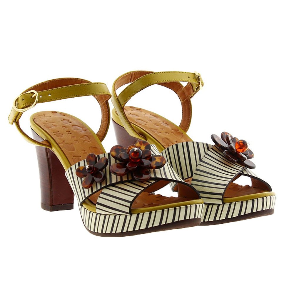 Sandalias tacón rayas y flores Chie Mihara Elain