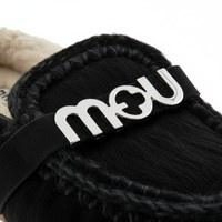 Zuecos pelo invierno Mou negros con logo metálico foto 6