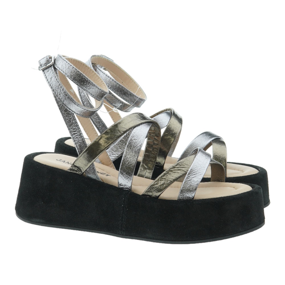 Sandalia piel metalizada plataforma hebilla Janet&Janet 05042