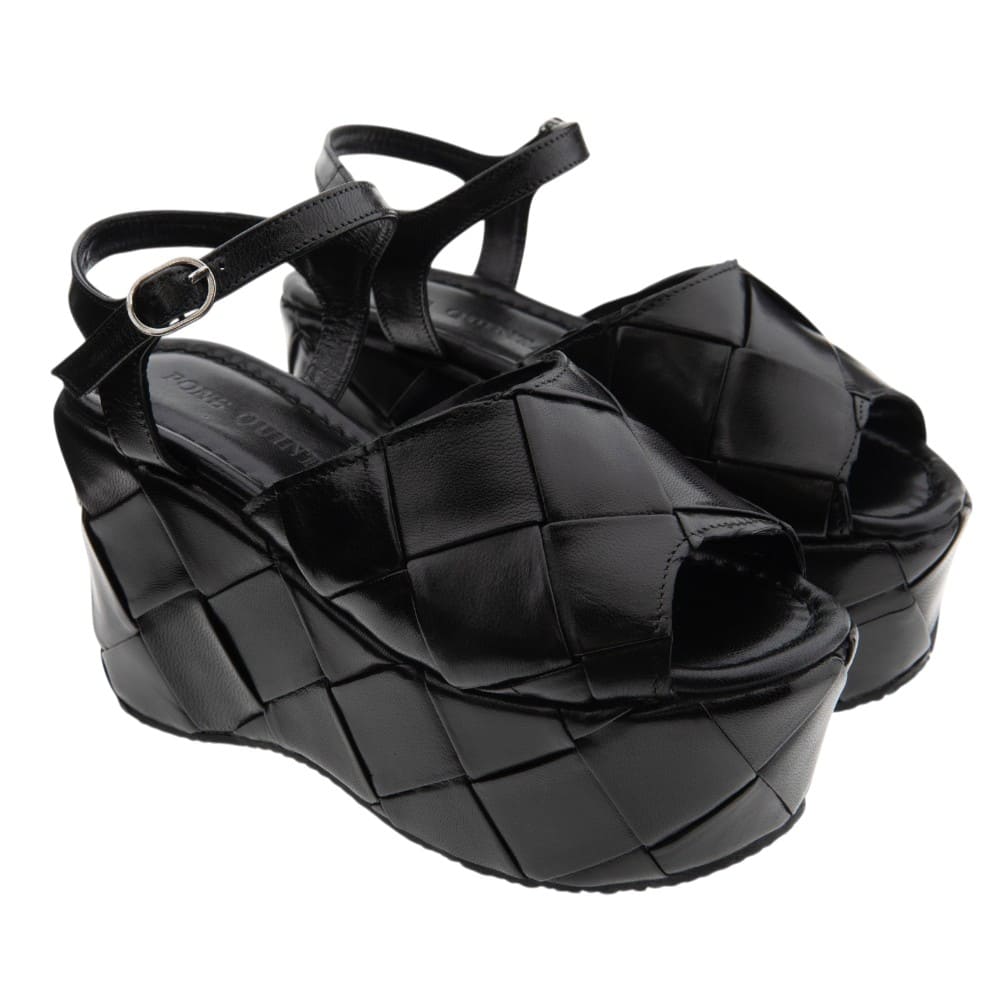 Sandalias plataforma piel trenzada negra Pons Quintana 11906.000