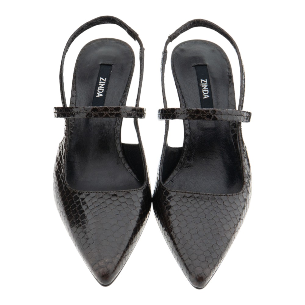 Zapato salón destalonado marrón Zinda – Elegancia en piel reptil foto 2